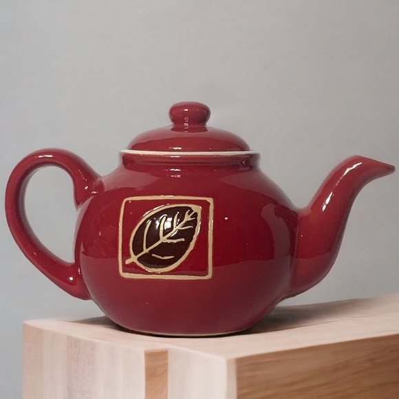 None Other - Teapot Vintage Hand Painted Ceramic Multipurpose Mini Earth Tone Rustic Red